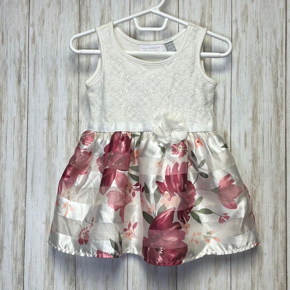 The Children’s Place White Lace and Burgundy Floral Sleeveless Dress Size 12-18m